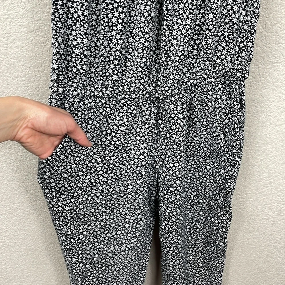 United Colors Of Benetton Ditsy Floral Stretch Jumpsuit Black White Girls Sz XL